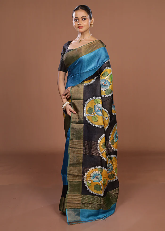 Multicolor Handloom Tussar Pure Silk Saree With Blouse Piece - Image 4