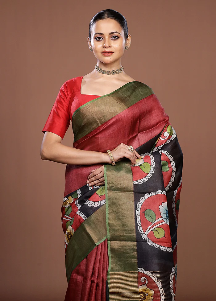 Multicolor Handloom Tussar Pure Silk Saree With Blouse Piece