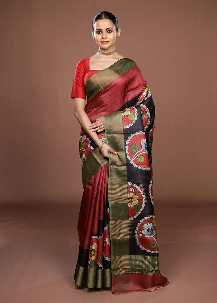Multicolor Handloom Tussar Pure Silk Saree With Blouse Piece - Image 2
