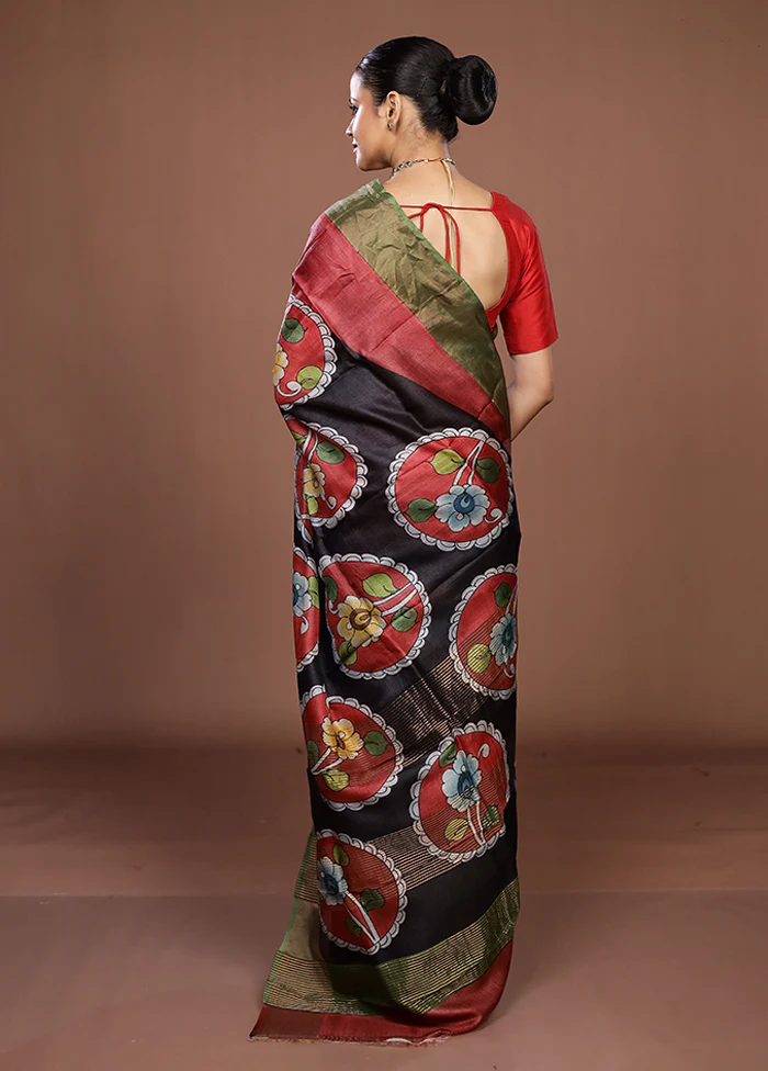 Multicolor Handloom Tussar Pure Silk Saree With Blouse Piece - Image 3