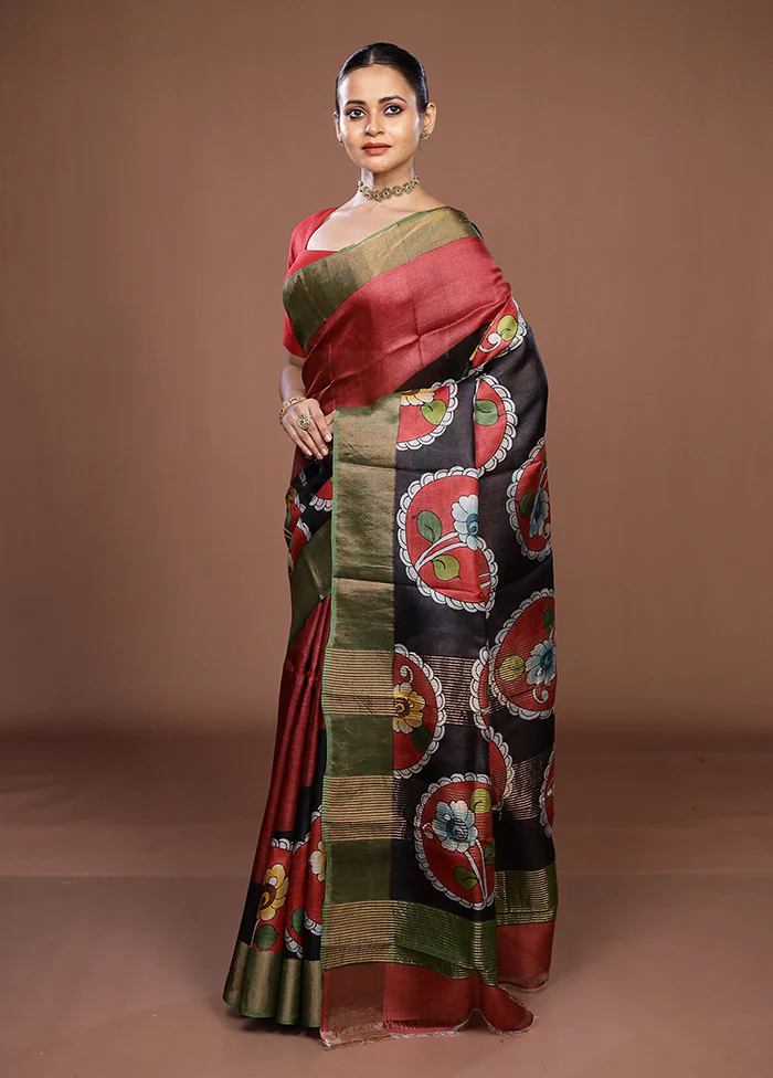 Multicolor Handloom Tussar Pure Silk Saree With Blouse Piece - Image 4
