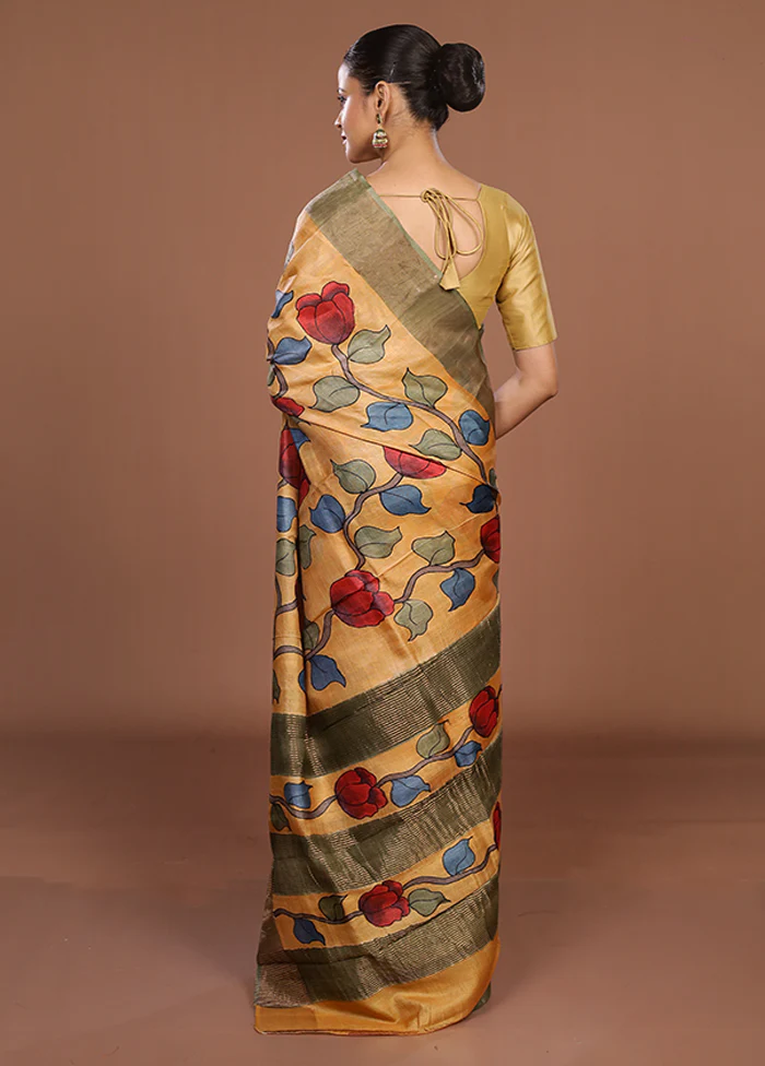 Multicolor Handloom Tussar Pure Silk Saree With Blouse Piece - Image 3
