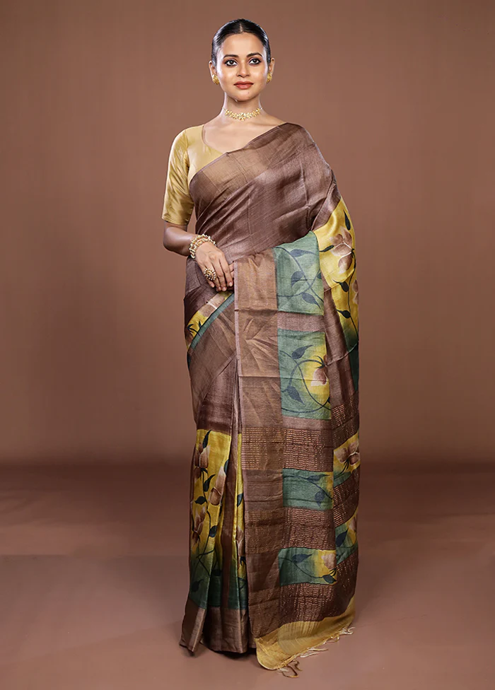 Multicolor Handloom Tussar Pure Silk Saree With Blouse Piece - Image 2