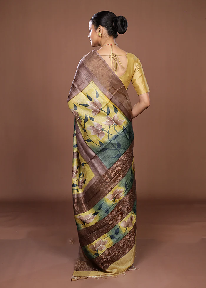 Multicolor Handloom Tussar Pure Silk Saree With Blouse Piece - Image 3