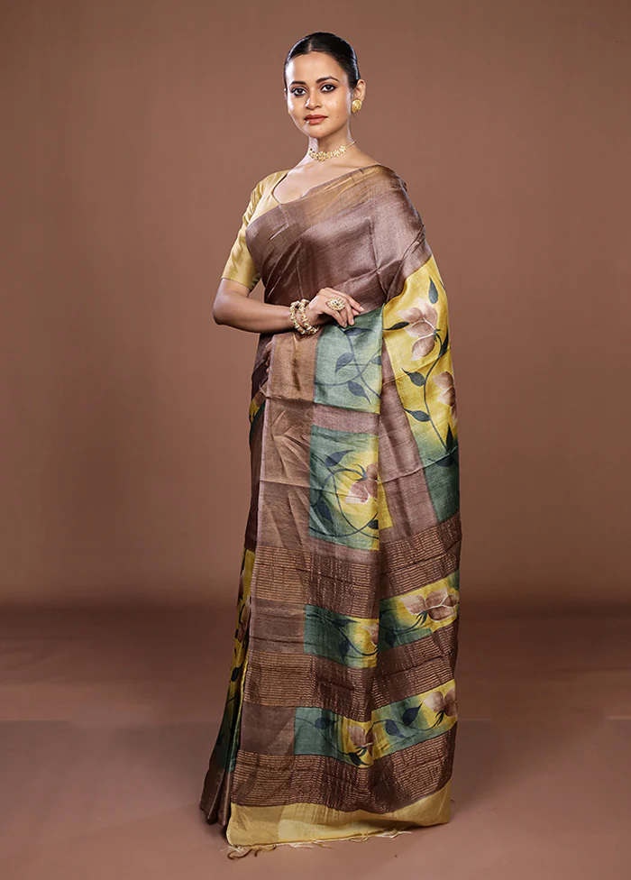 Multicolor Handloom Tussar Pure Silk Saree With Blouse Piece - Image 4