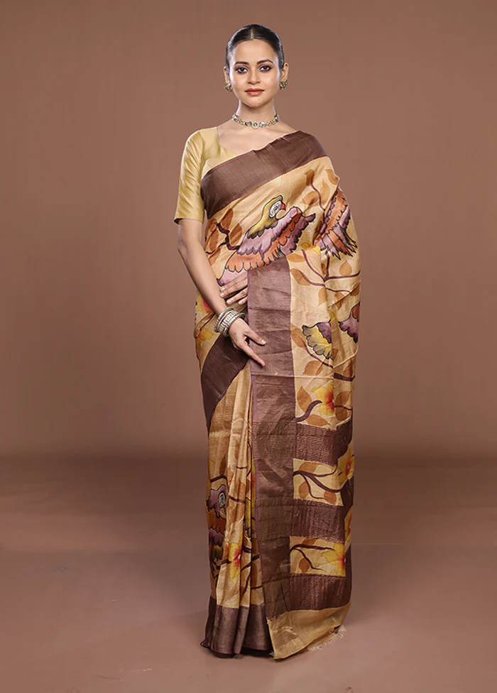Multicolor Handloom Tussar Pure Silk Saree With Blouse Piece - Image 2