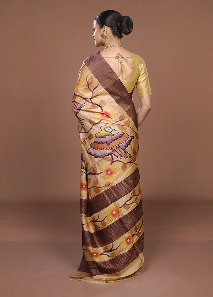 Multicolor Handloom Tussar Pure Silk Saree With Blouse Piece - Image 3