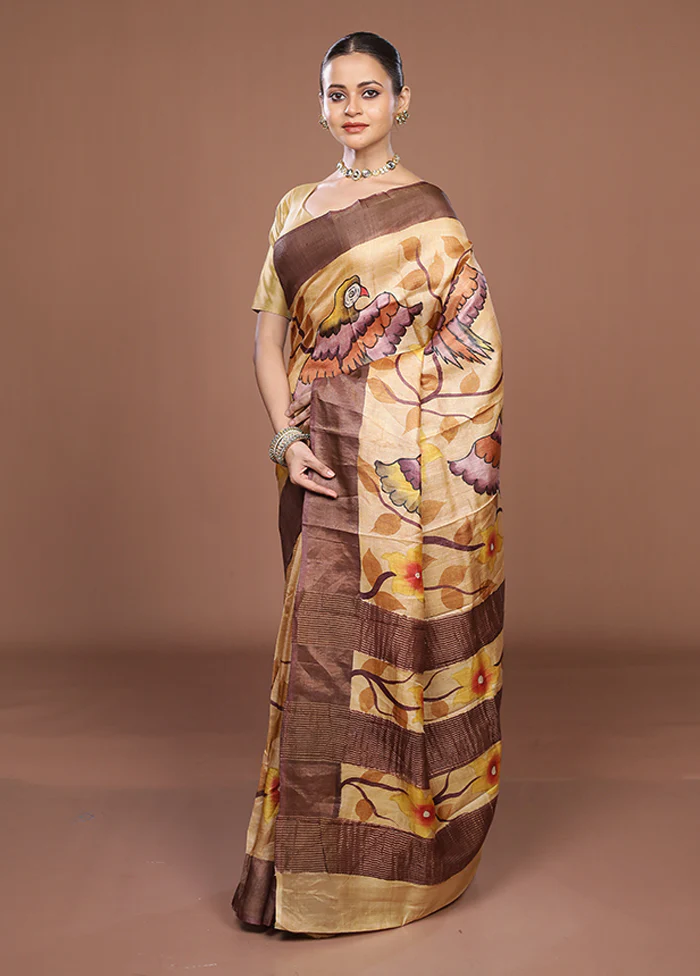 Multicolor Handloom Tussar Pure Silk Saree With Blouse Piece - Image 4