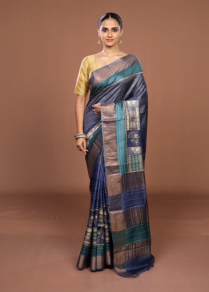 Multicolor Handloom Tussar Pure Silk Saree With Blouse Piece - Image 2