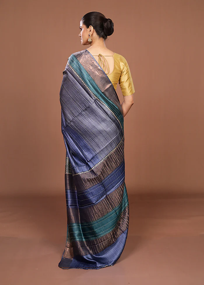 Multicolor Handloom Tussar Pure Silk Saree With Blouse Piece - Image 3