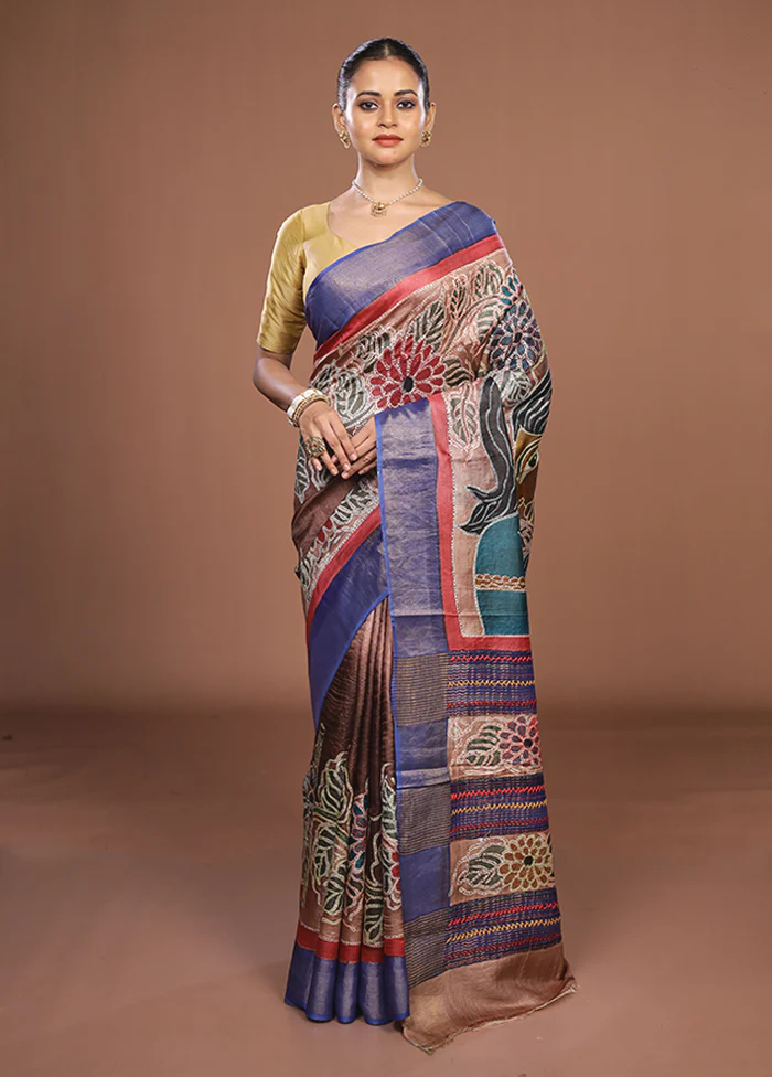 Multicolor Handloom Tussar Pure Silk Saree With Blouse Piece - Image 2