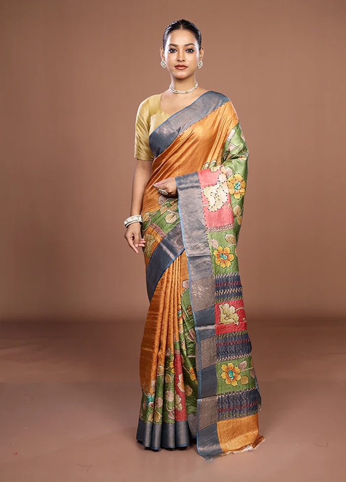 Multicolor Handloom Tussar Pure Silk Saree With Blouse Piece - Image 2