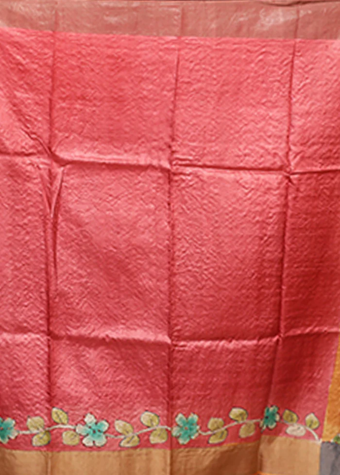 Multicolor Handloom Tussar Pure Silk Saree With Blouse Piece - Image 5