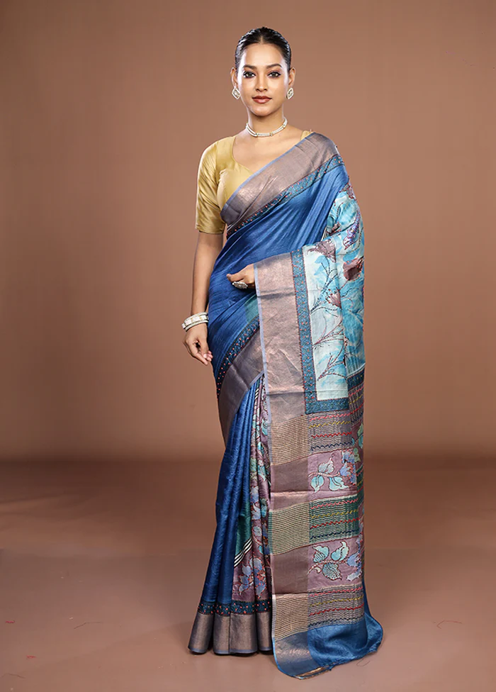 Multicolor Handloom Tussar Pure Silk Saree With Blouse Piece - Image 2