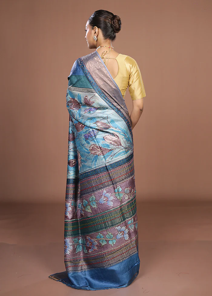 Multicolor Handloom Tussar Pure Silk Saree With Blouse Piece - Image 3