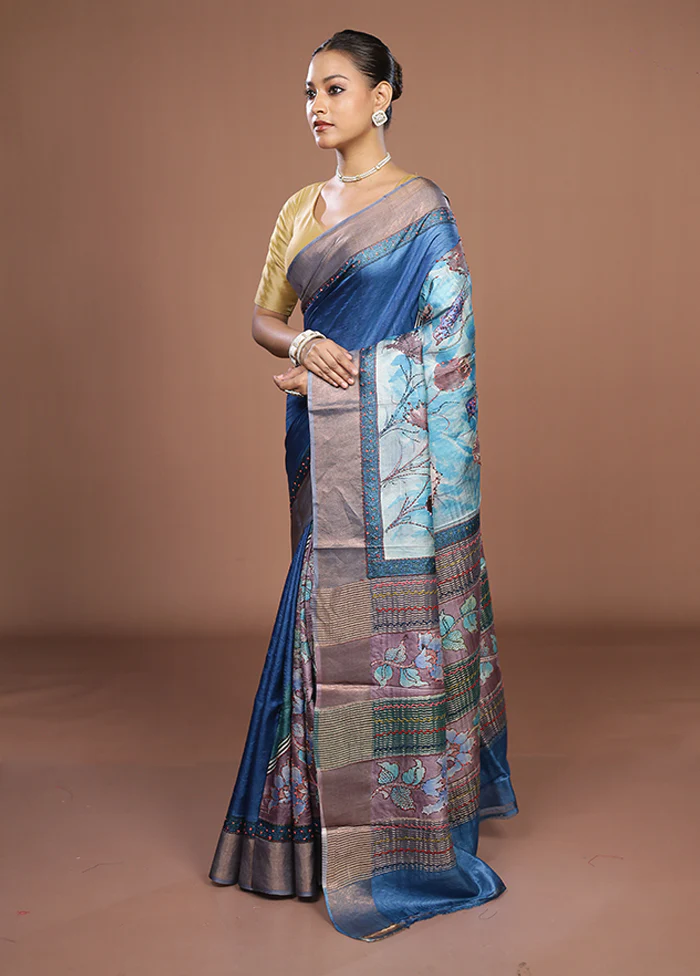 Multicolor Handloom Tussar Pure Silk Saree With Blouse Piece - Image 4