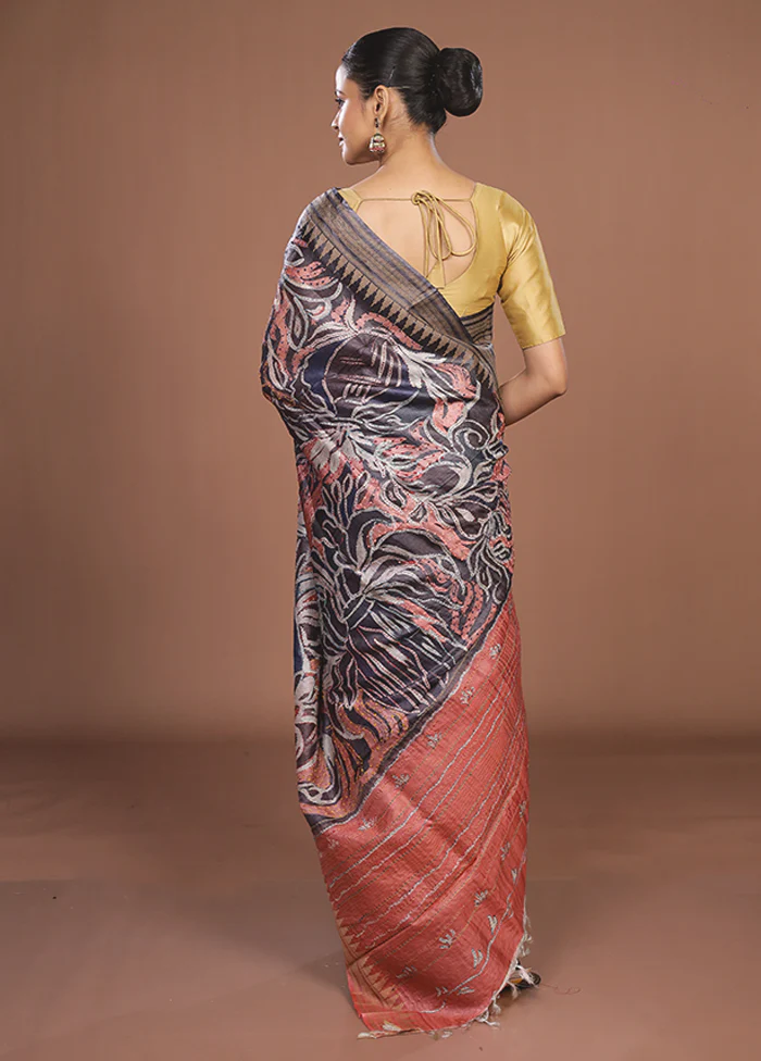 Multicolor Handloom Tussar Pure Silk Saree With Blouse Piece - Image 3