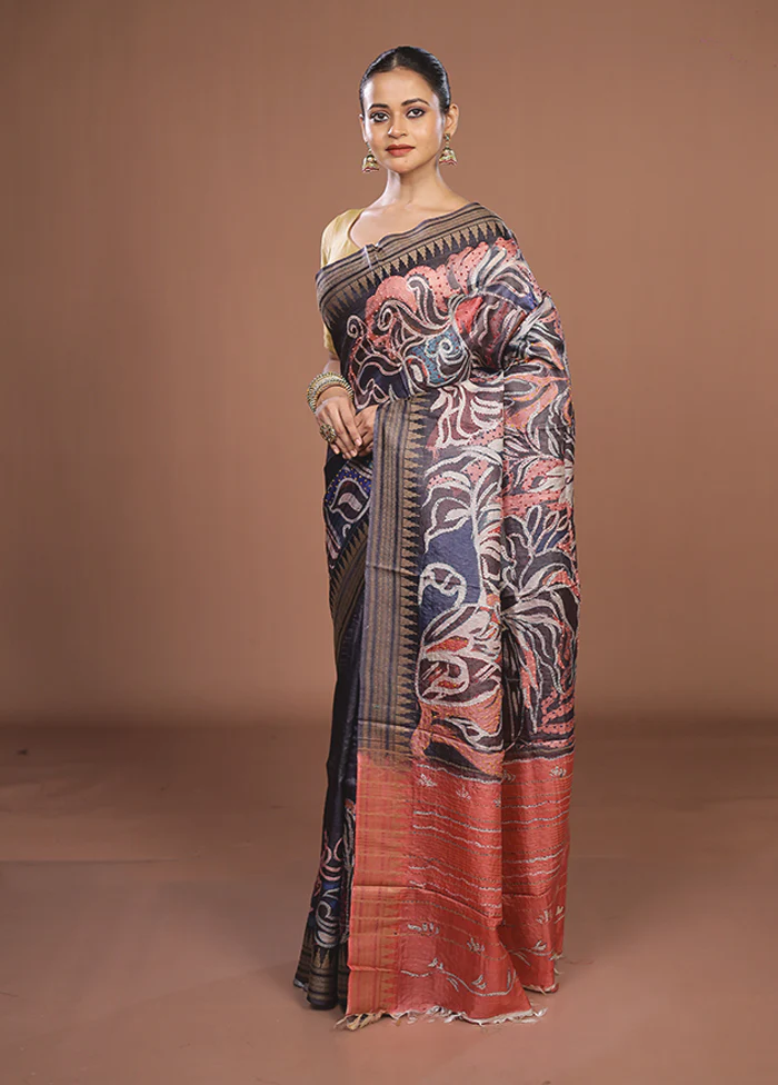 Multicolor Handloom Tussar Pure Silk Saree With Blouse Piece - Image 4