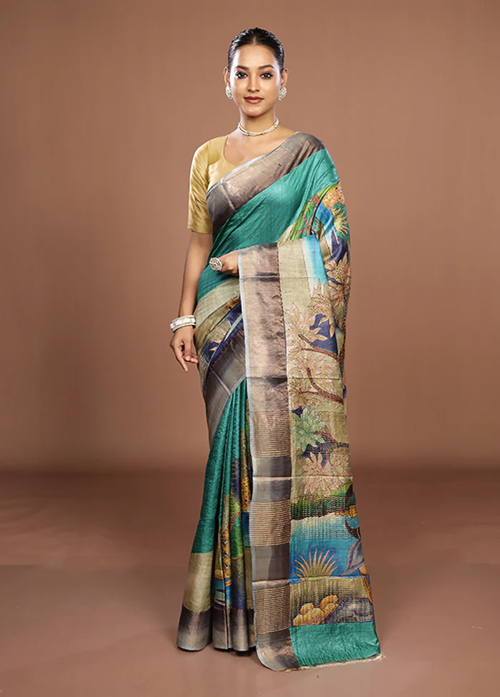 Multicolor Handloom Tussar Pure Silk Saree With Blouse Piece - Image 2