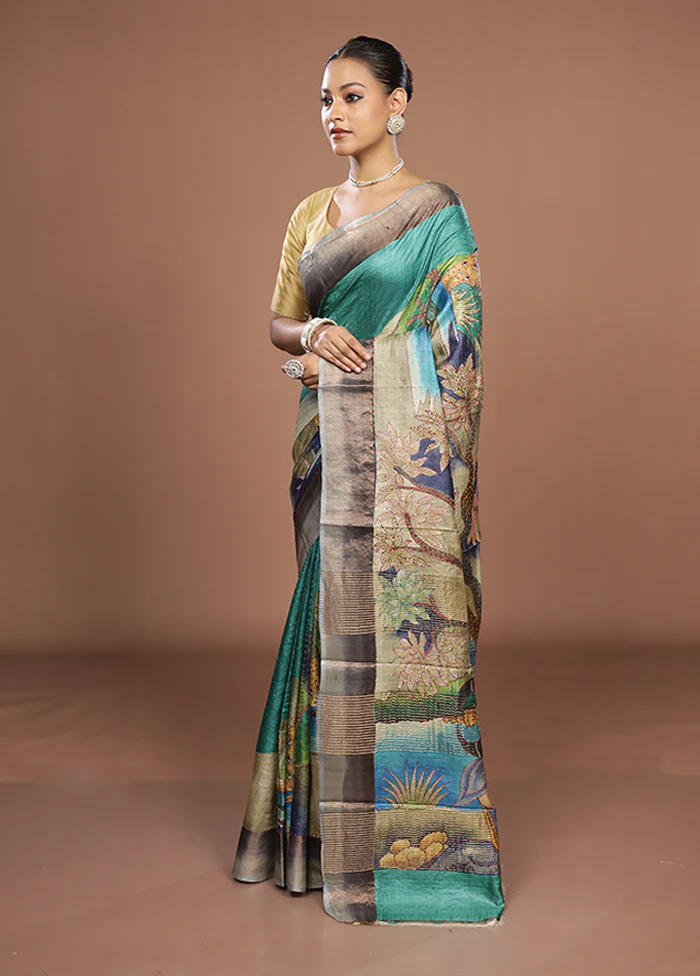 Multicolor Handloom Tussar Pure Silk Saree With Blouse Piece - Image 4