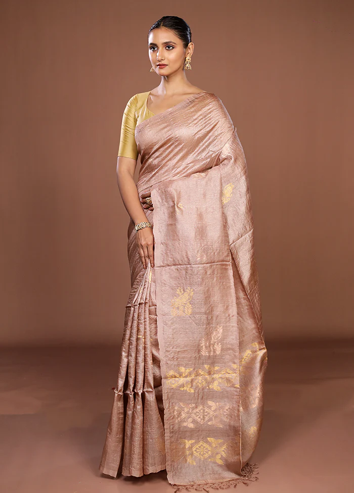 Multicolor Handloom Tussar Pure Silk Saree With Blouse Piece - Image 4