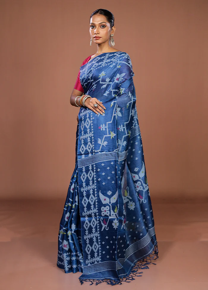 Multicolor Handloom Tussar Pure Silk Saree With Blouse Piece - Image 4