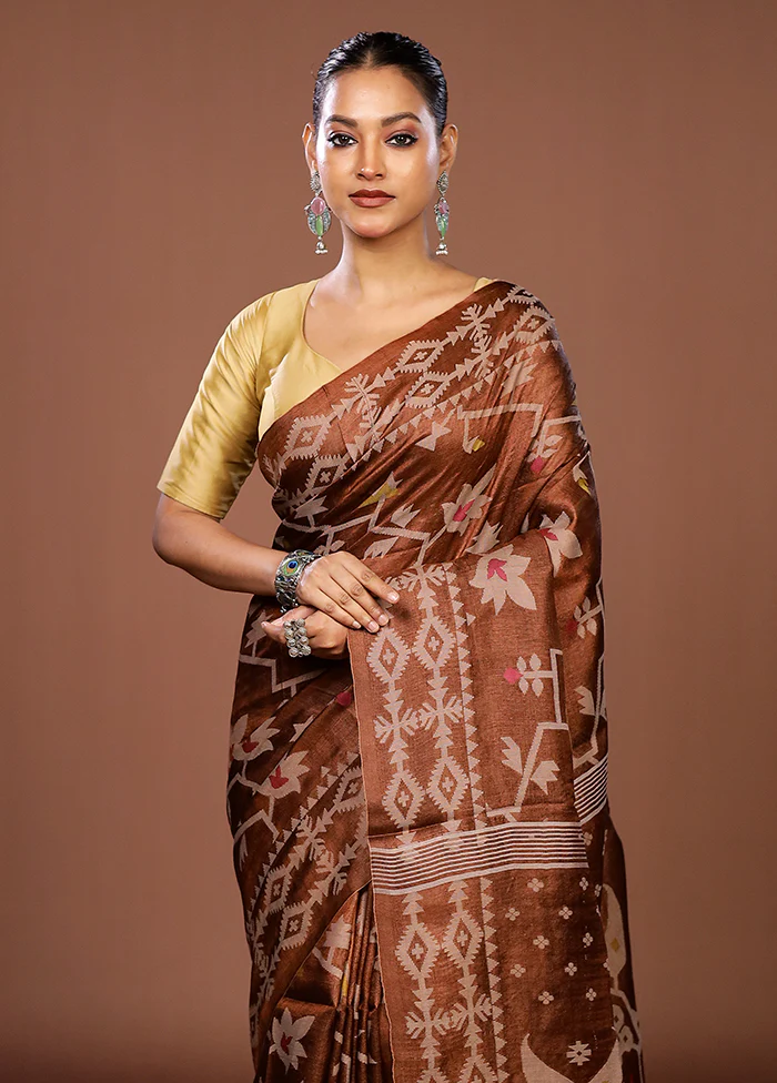 Multicolor Handloom Tussar Pure Silk Saree With Blouse Piece