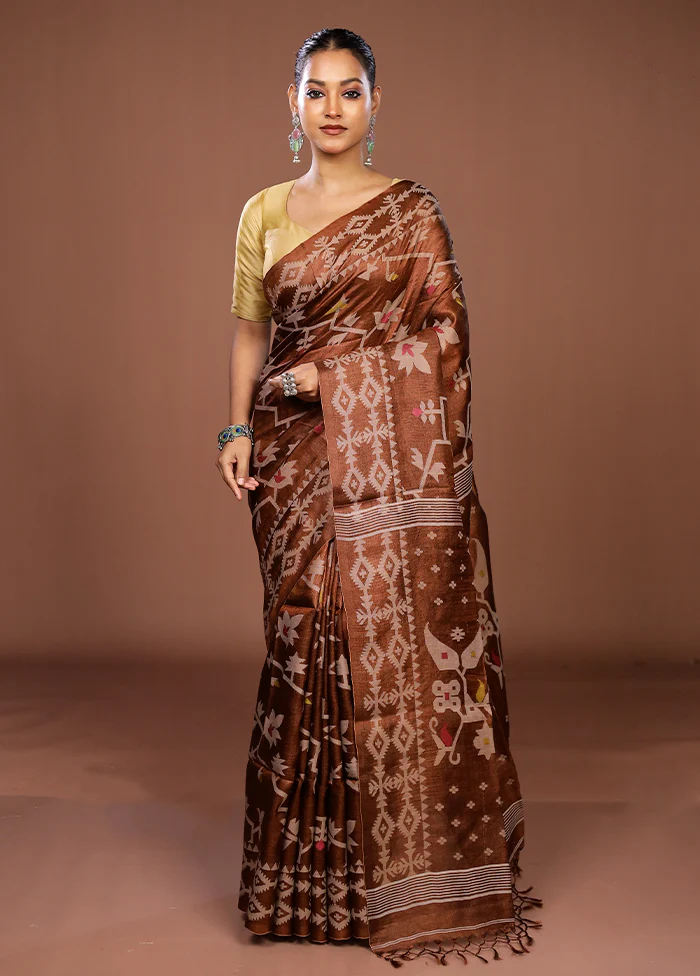 Multicolor Handloom Tussar Pure Silk Saree With Blouse Piece - Image 2