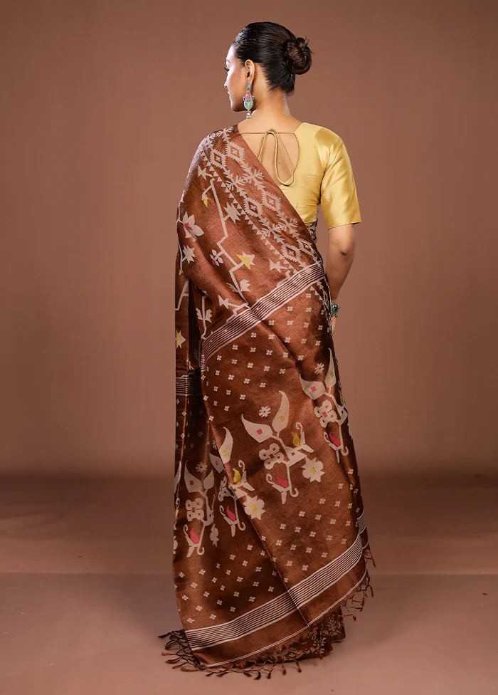 Multicolor Handloom Tussar Pure Silk Saree With Blouse Piece - Image 3
