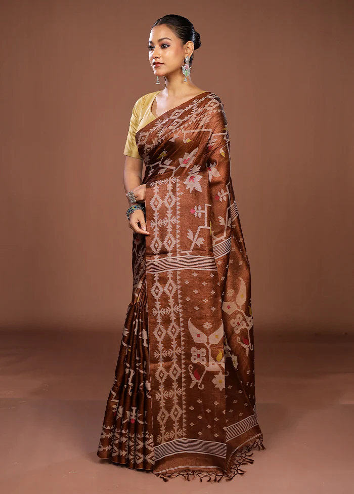 Multicolor Handloom Tussar Pure Silk Saree With Blouse Piece - Image 4