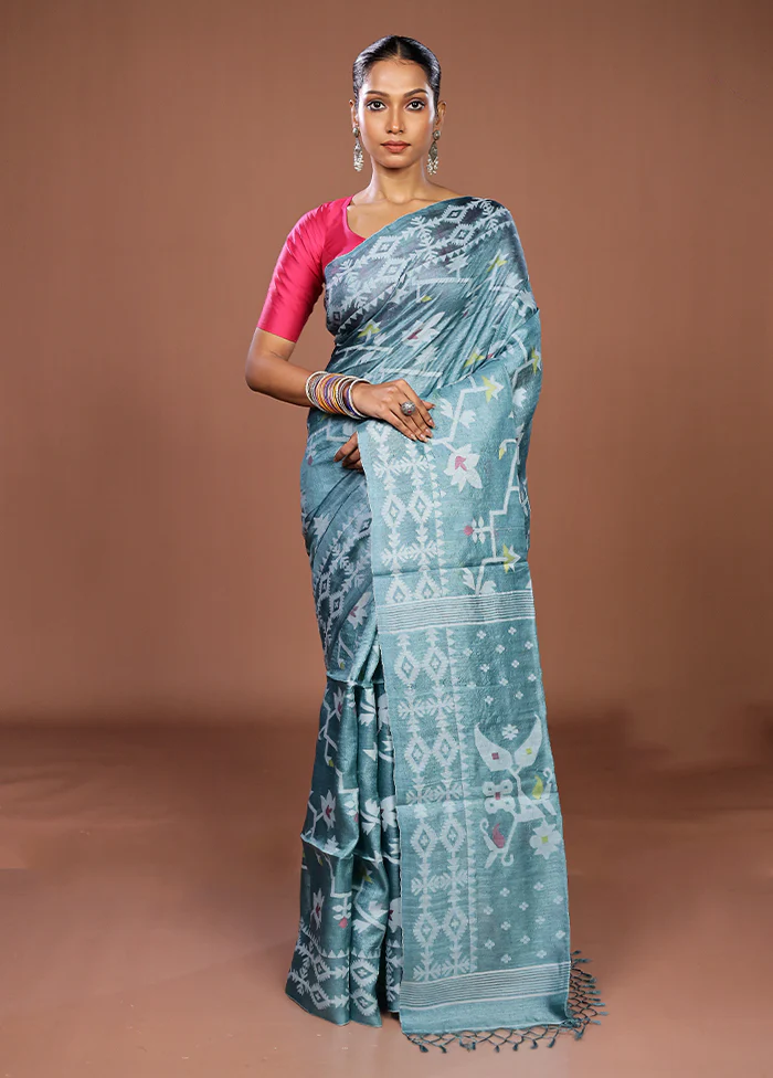 Multicolor Handloom Tussar Pure Silk Saree With Blouse Piece - Image 2