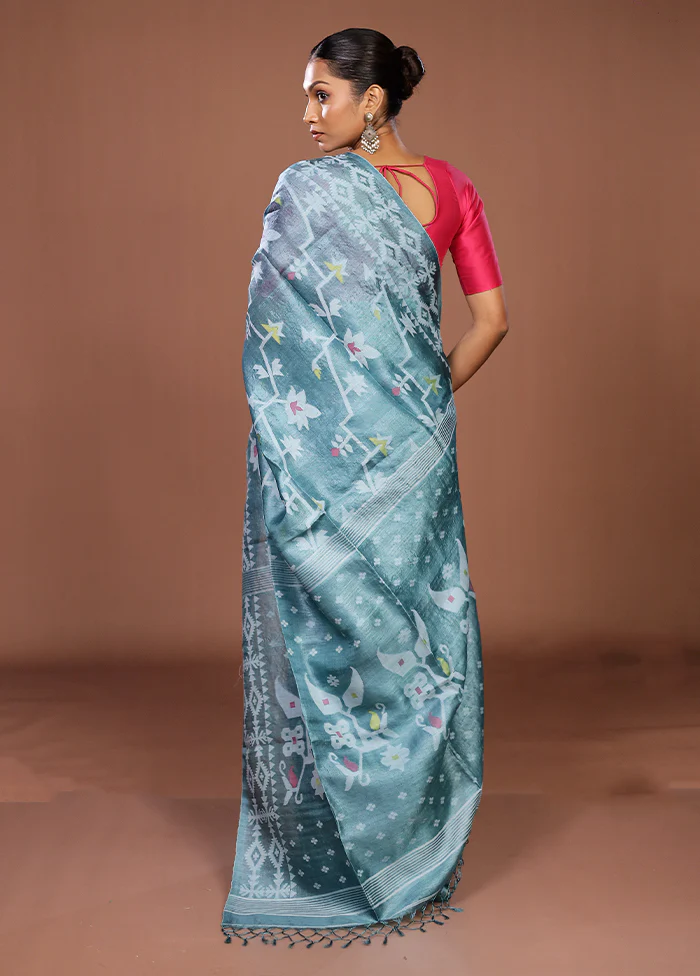 Multicolor Handloom Tussar Pure Silk Saree With Blouse Piece - Image 3