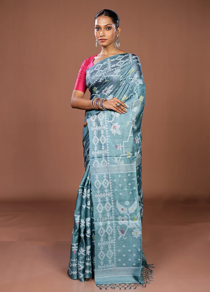 Multicolor Handloom Tussar Pure Silk Saree With Blouse Piece - Image 4