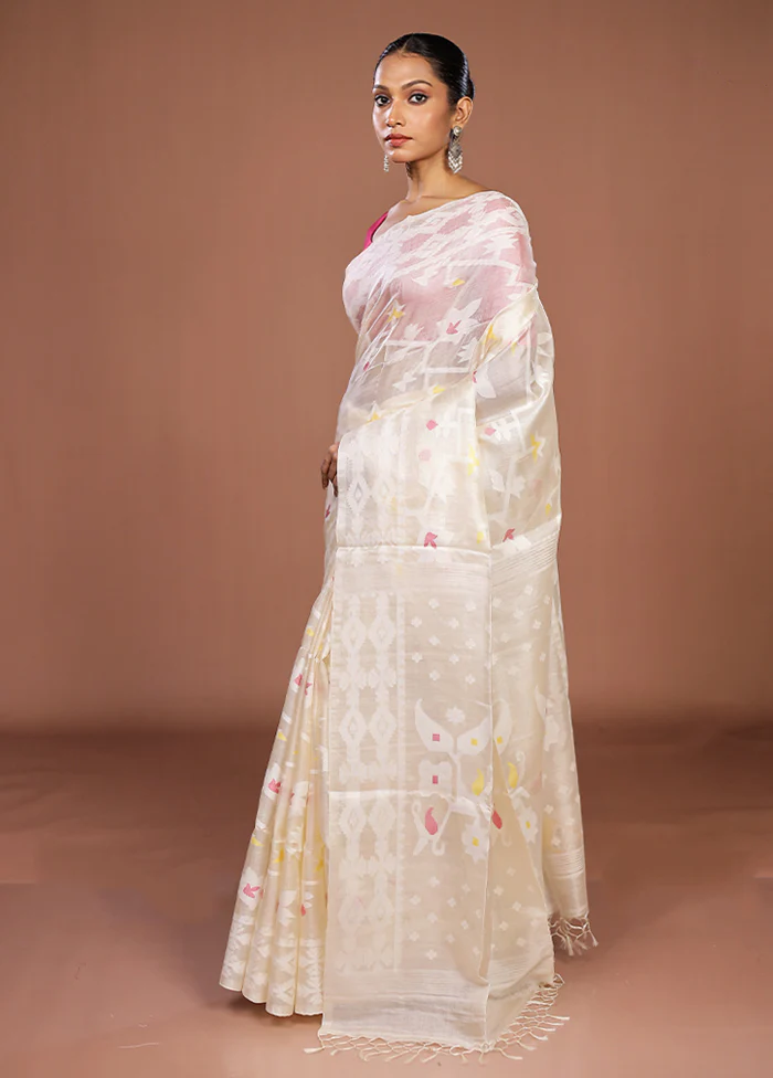 Multicolor Handloom Tussar Pure Silk Saree With Blouse Piece - Image 4