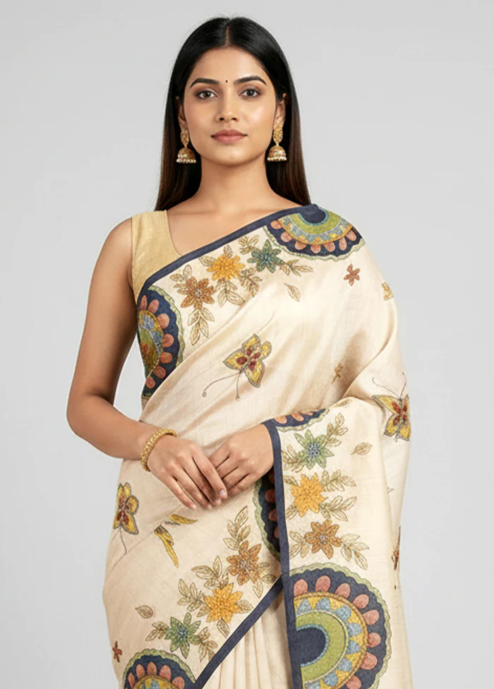 Multicolor Handloom Tussar Pure Silk Saree With Blouse Piece - Image 2