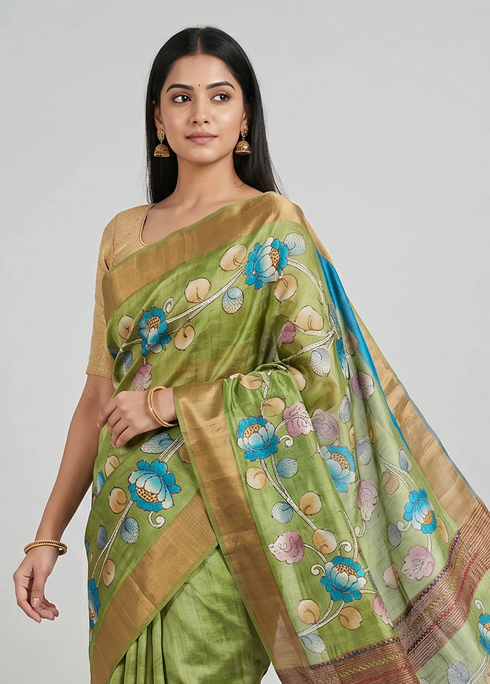Multicolor Handloom Tussar Pure Silk Saree With Blouse Piece - Image 2