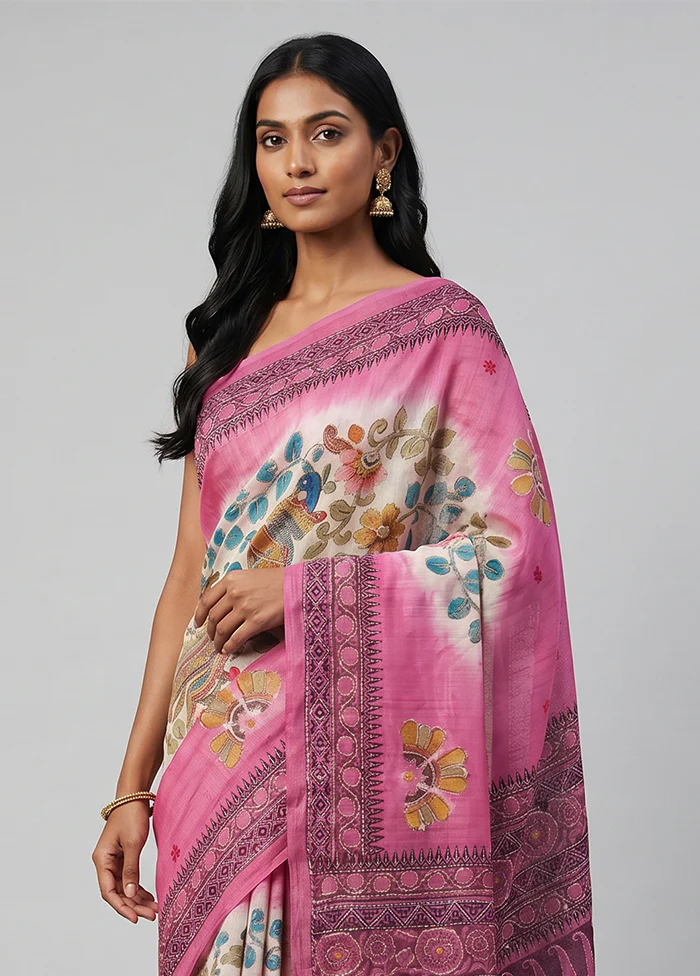Multicolor Handloom Tussar Pure Silk Saree With Blouse Piece - Image 2