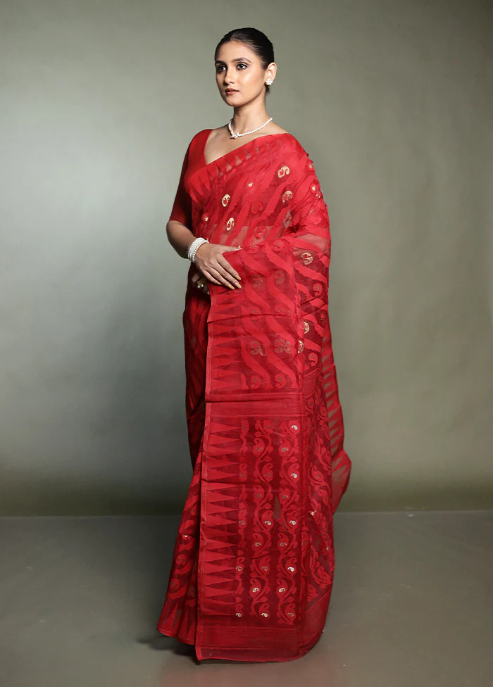 Multicolor Tant Jamdani Saree Without Blouse Piece - Image 4