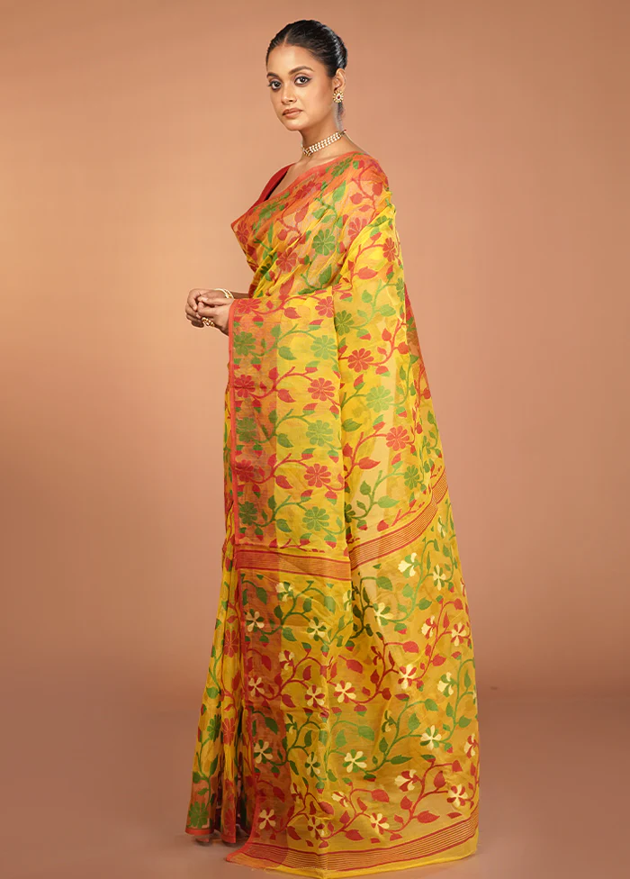 Multicolor Jamdani Cotton Saree Without Blouse Piece - Image 4