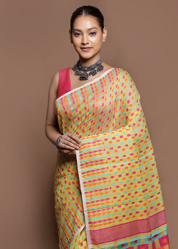 Multicolor Tant Jamdani Saree Without Blouse Piece - Image 2