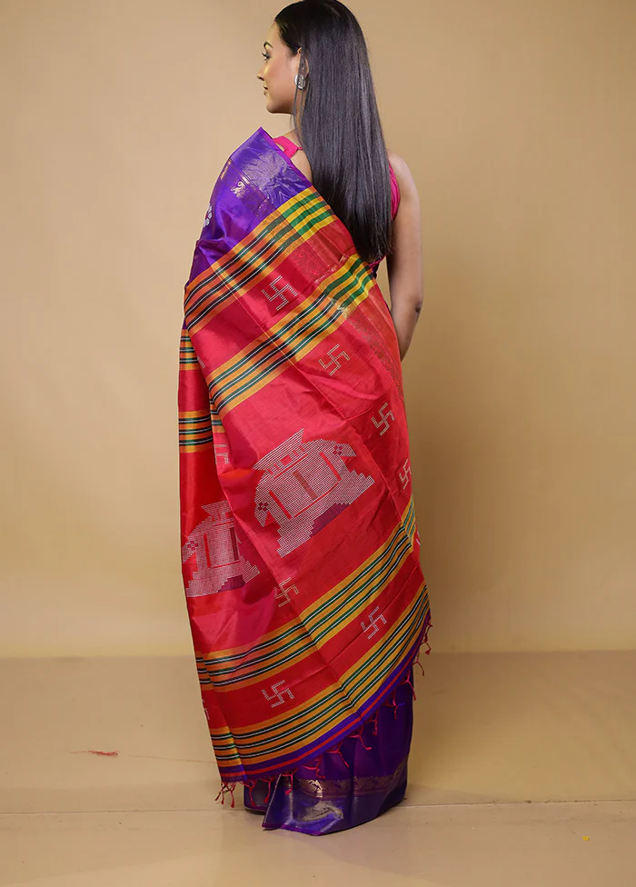 Purple Kalakshetra Silk Saree With Blouse Piece - Image 3