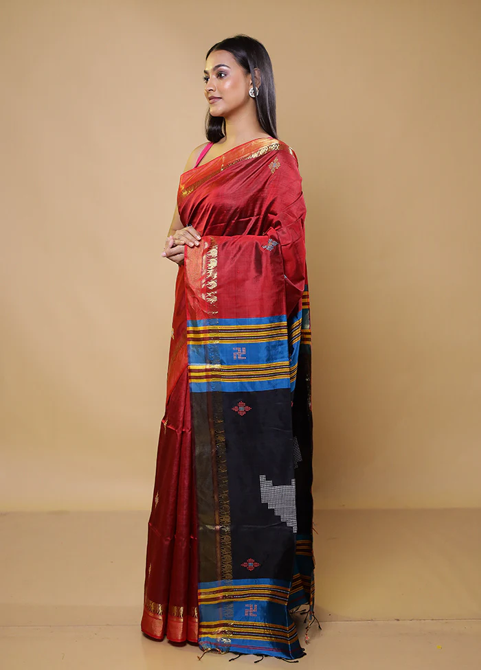 Red Kalakshetra Kalakshetra Silk Saree With Blouse Piece - Image 4