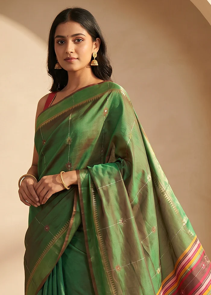 Multicolor kalakshetra Pure Silk Saree With Blouse Piece - Image 2