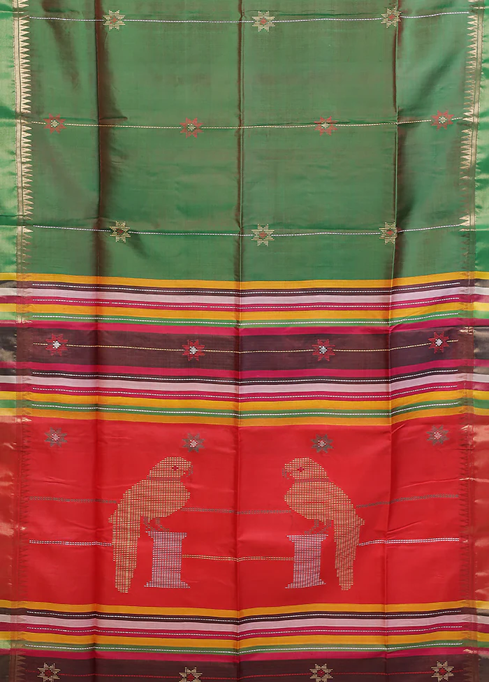 Multicolor kalakshetra Pure Silk Saree With Blouse Piece - Image 4