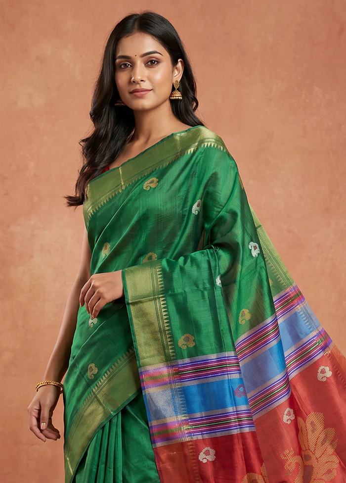 Multicolor kalakshetra Pure Silk Saree With Blouse Piece - Image 2