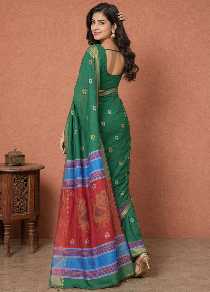 Multicolor kalakshetra Pure Silk Saree With Blouse Piece - Image 3