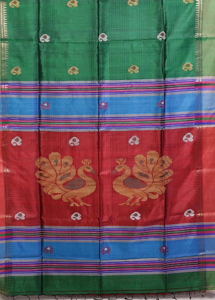 Multicolor kalakshetra Pure Silk Saree With Blouse Piece - Image 4