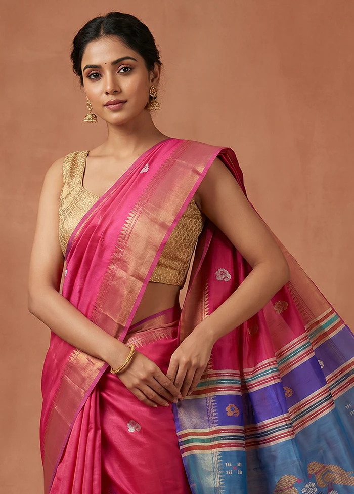 Multicolor kalakshetra Pure Silk Saree With Blouse Piece - Image 2