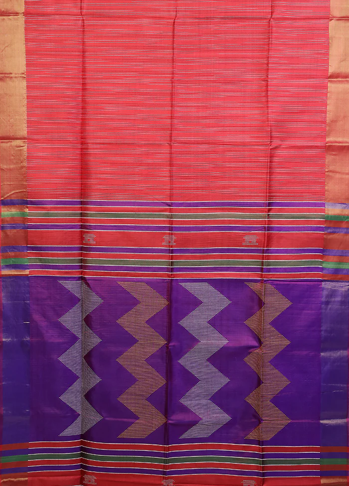 Multicolor kalakshetra Pure Silk Saree With Blouse Piece - Image 4
