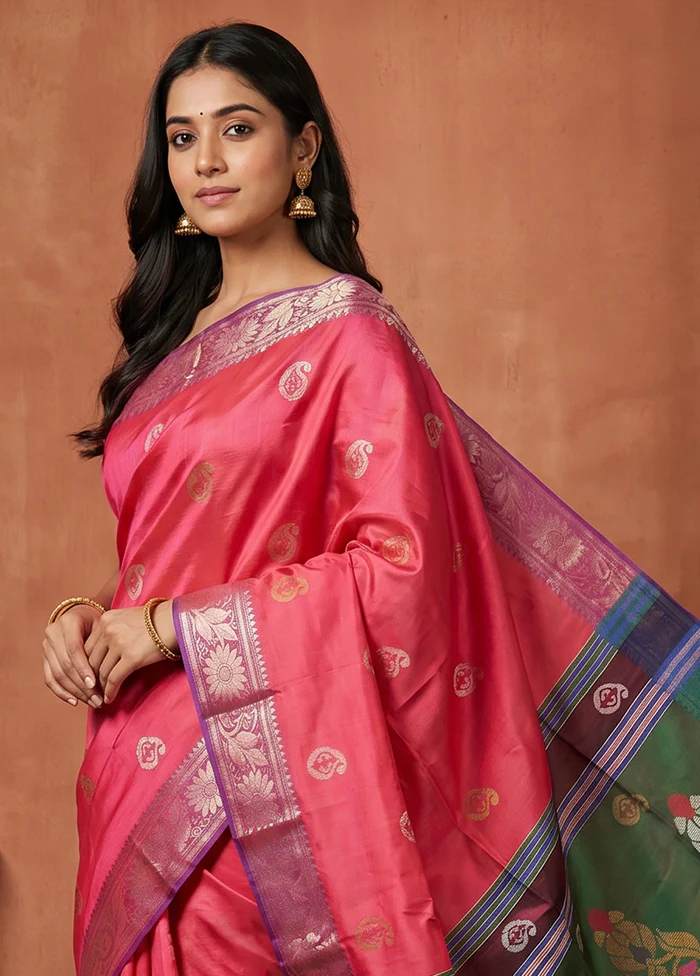 Multicolor kalakshetra Pure Silk Saree With Blouse Piece - Image 2